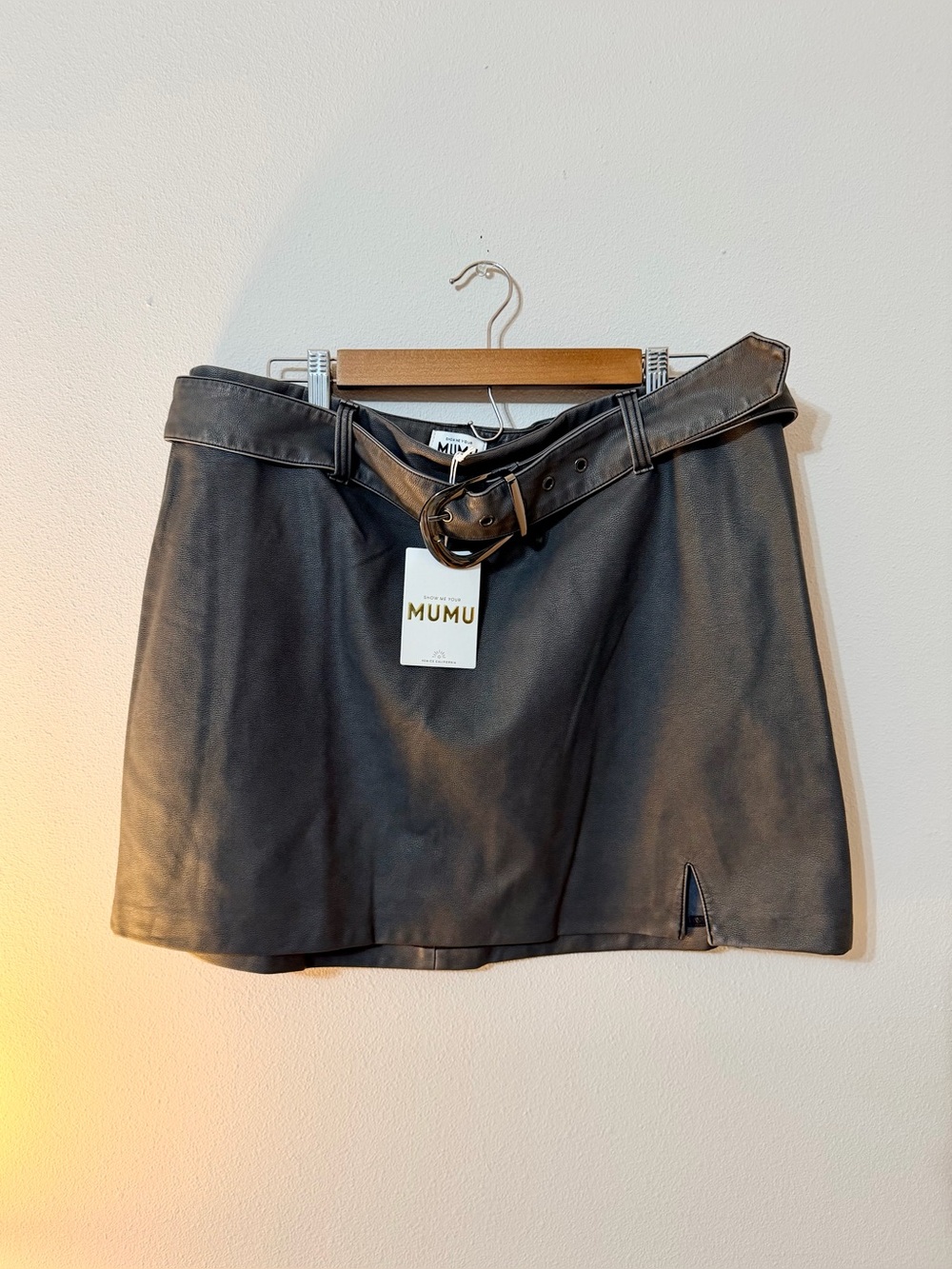 Show Me Your MuMu Black Faux Leather Belted Mini Skirt